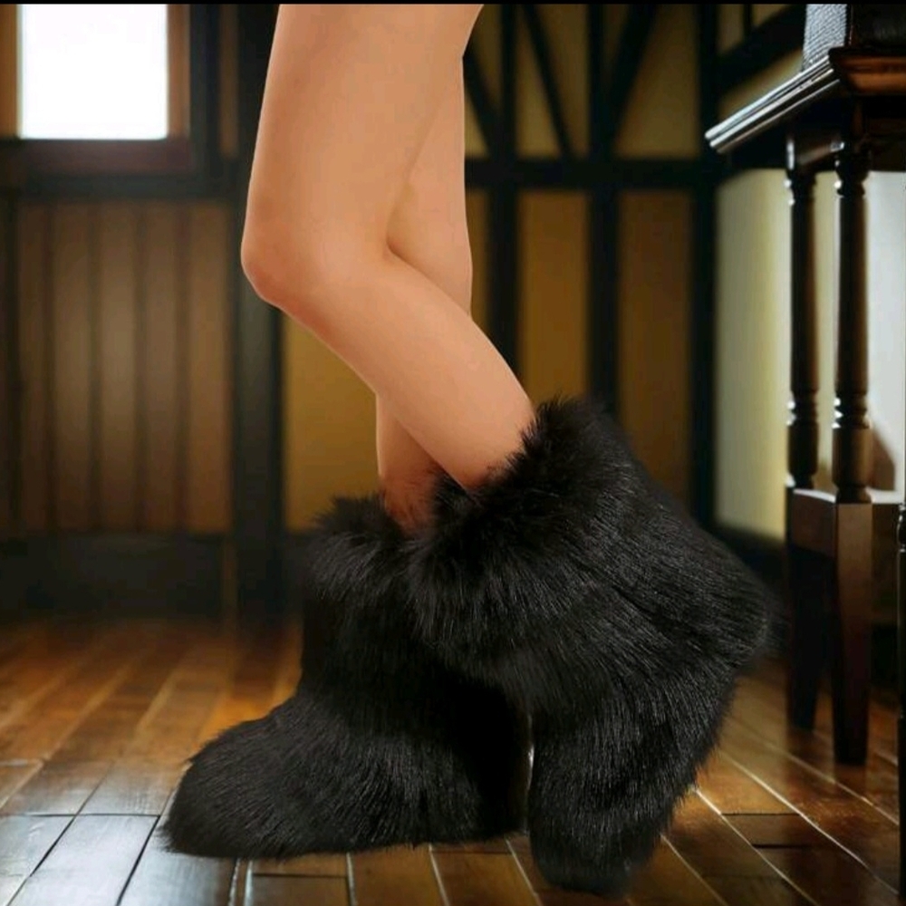 Women's Black Faux Fur Boots
